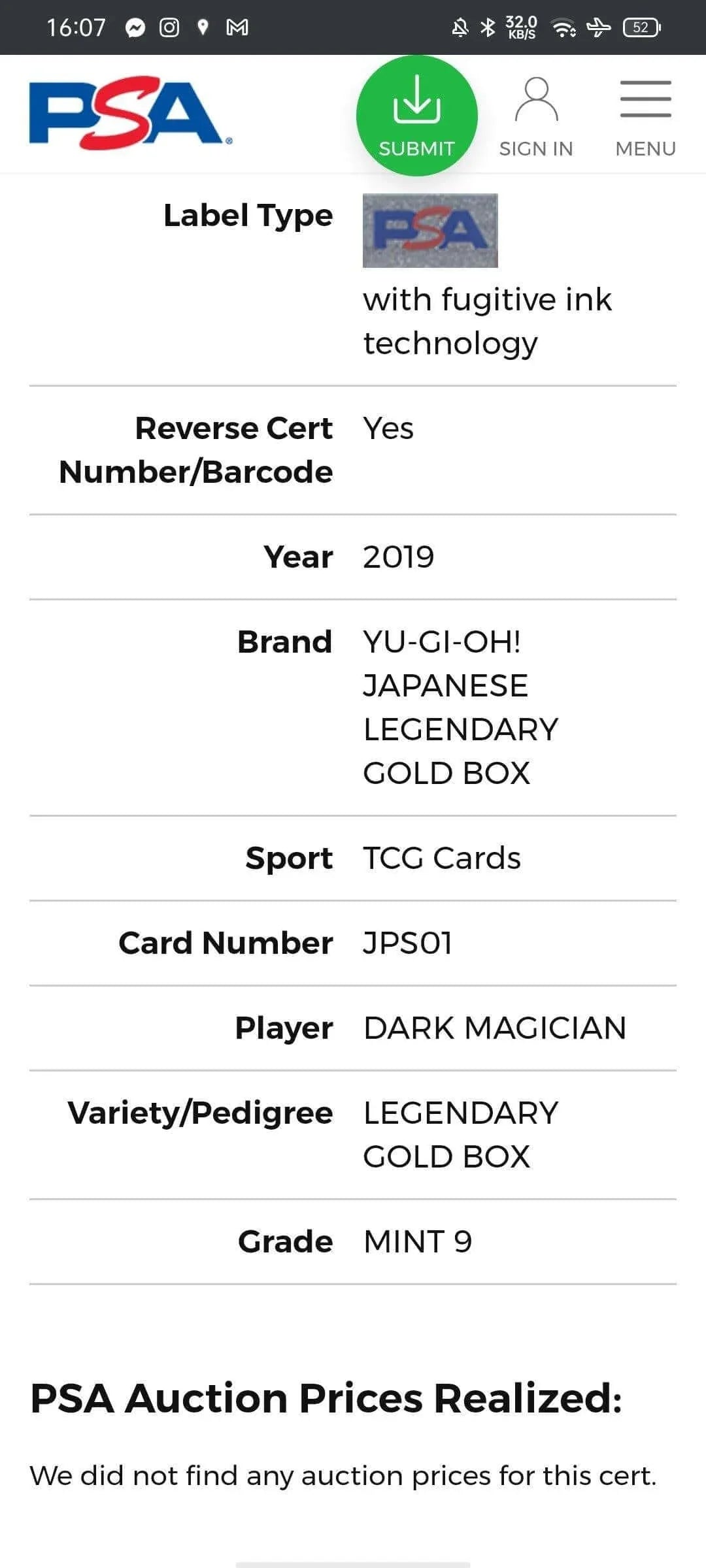 Dark Magician | LGB1-JPS01 | PSA - ChitoroShop
