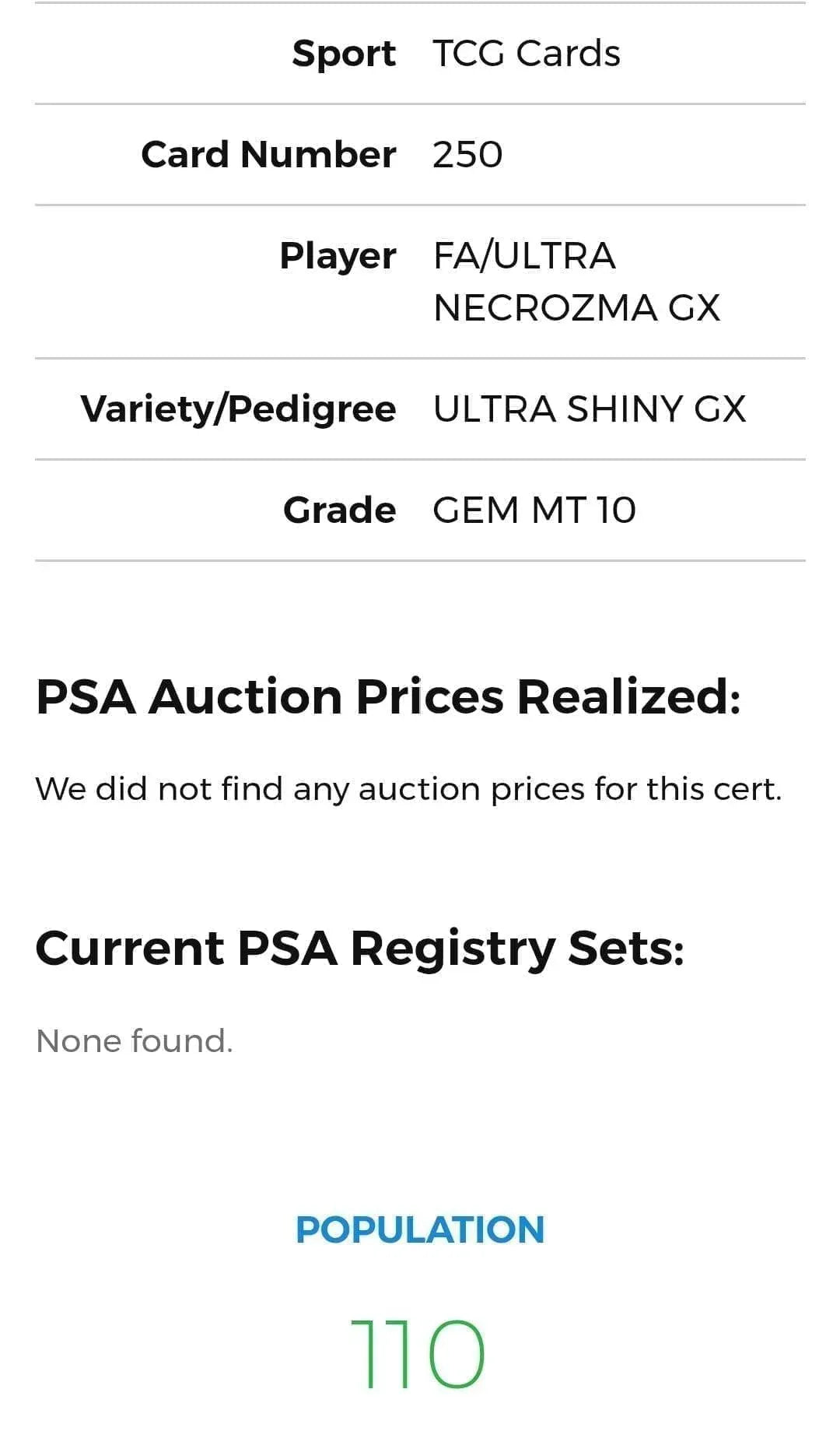 Necrozma ultra GX gold PSA 10 - ChitoroShop